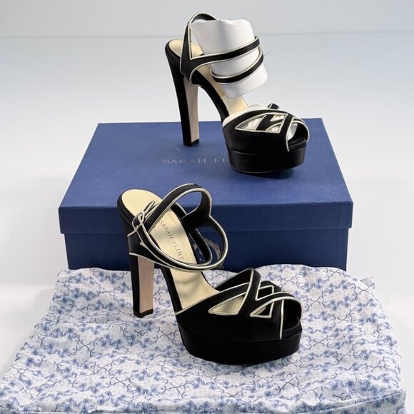 Sarah Flint Black Satin & Gold Mihaela 120mm platform Heels - Picture 2 of 13